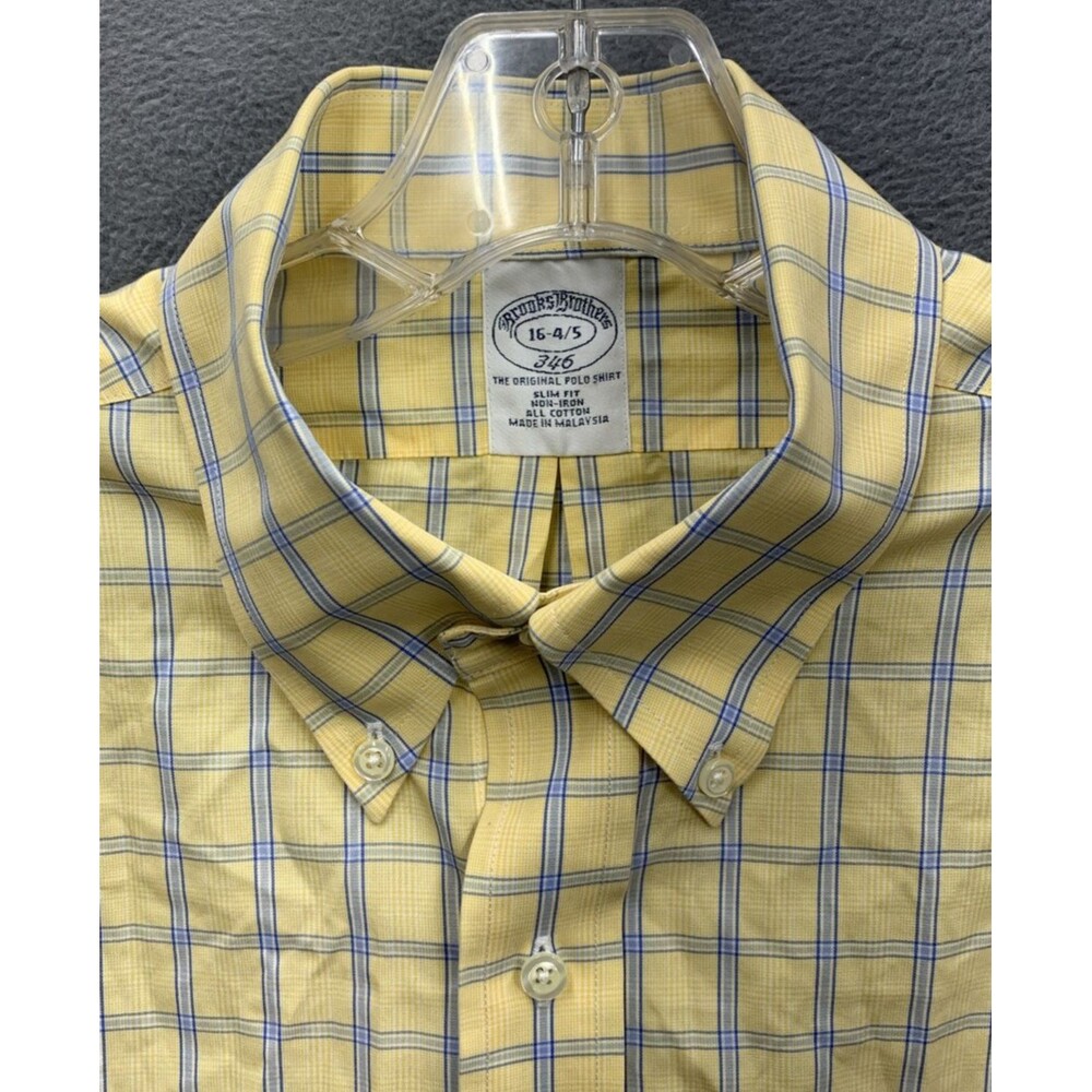 Brooks Brothers 346 The Original Polo Shirt Slim Fit Button Down Yellow Check 16 - Picture 9 of 15